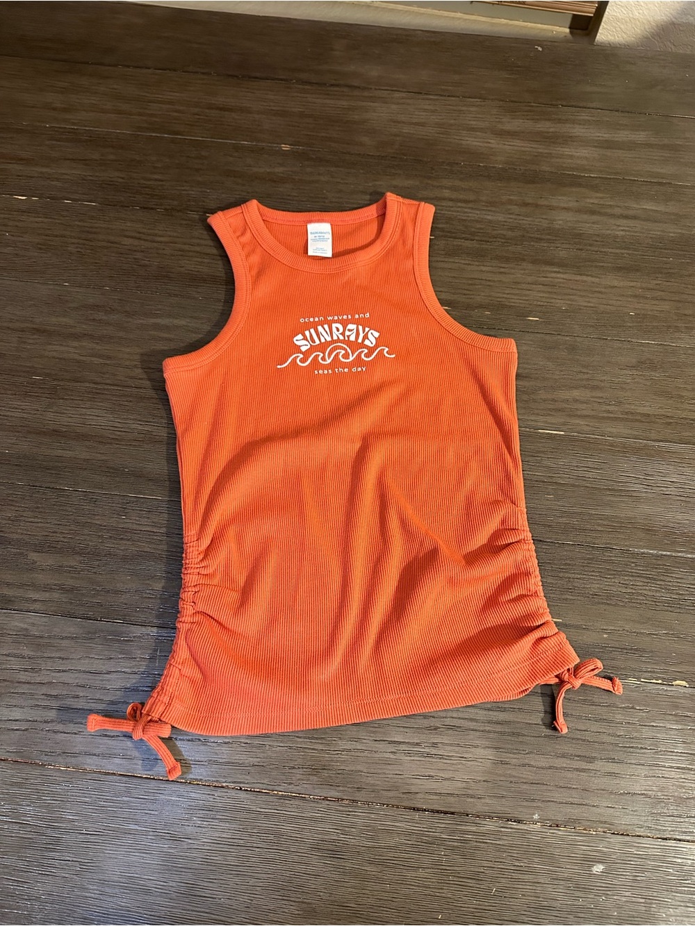 Girls M 10/12 Sunrays Orange Ribbed Tank Top with Side Ties